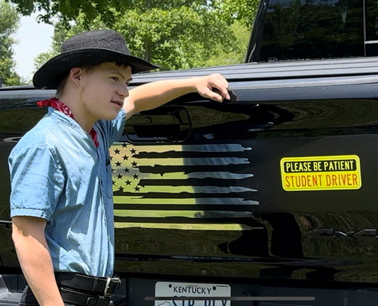 Student Driver Yellow repositonable/removeable/transferable. 4”x10” sticker