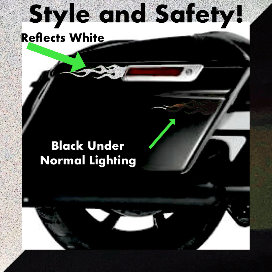 Flame Decals Reflective (2) 1.25"x5.25" Great for Helmets
